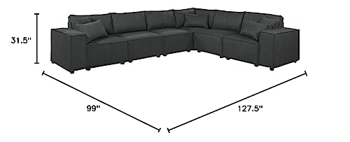Lilola Home Janelle Modular Sectional Sofa in Dark Gray Linen